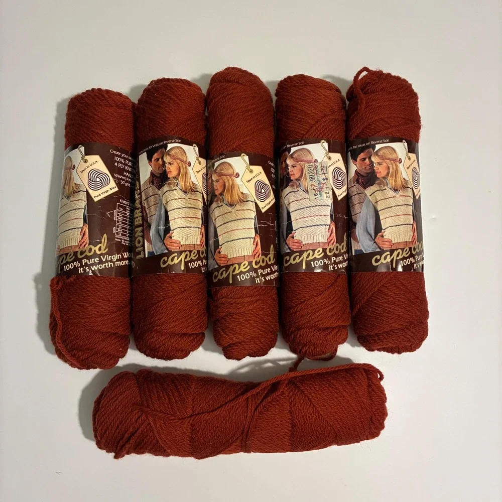 Lion Brand Cape Cod 100% Pure Virgin Wool Yarn Revere Copper 6 Skeins Vintage
